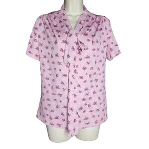 Graff Californiawear Floral Button Blouse Size 10 Medium Pink